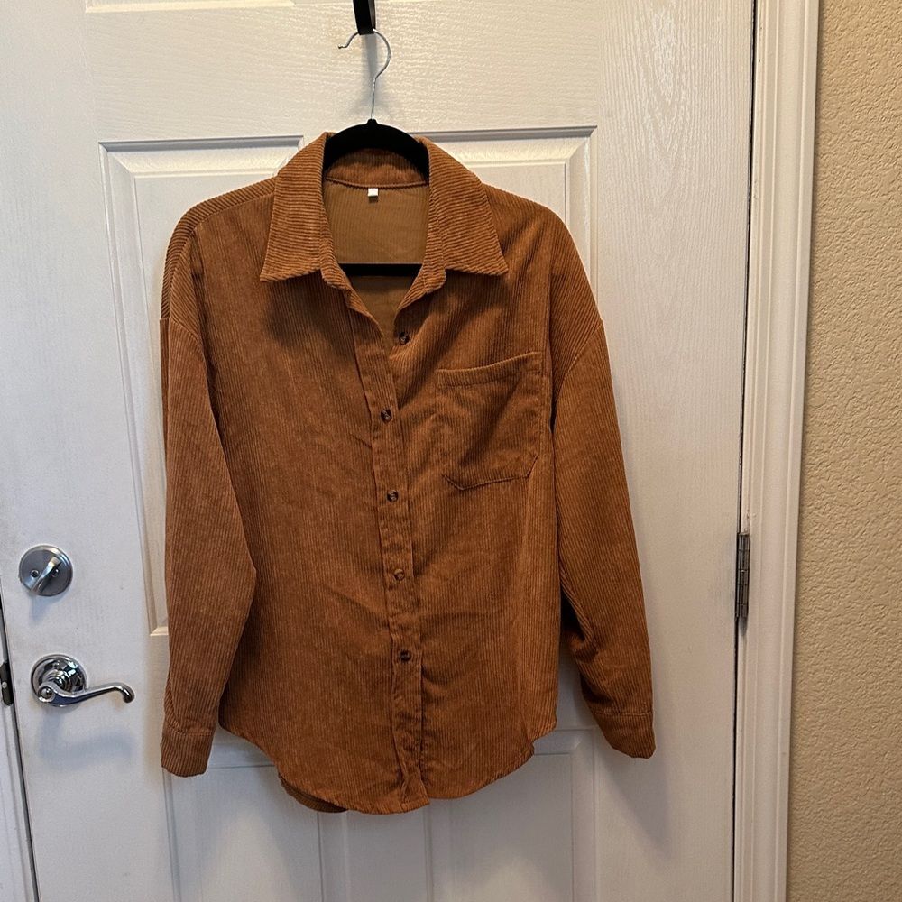 Brown Caramel Colored Corduroy Button-Up Shirt
